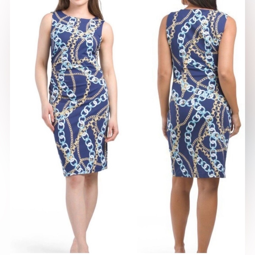 J. McLaughlin Navy Dress with Gold Chain Motif